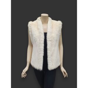 Eggshell White Corduroy Cut Mink Vest -Medium